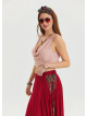 Red Asymmetrical Skirt with Elastic Waist and Tie Detail 4518